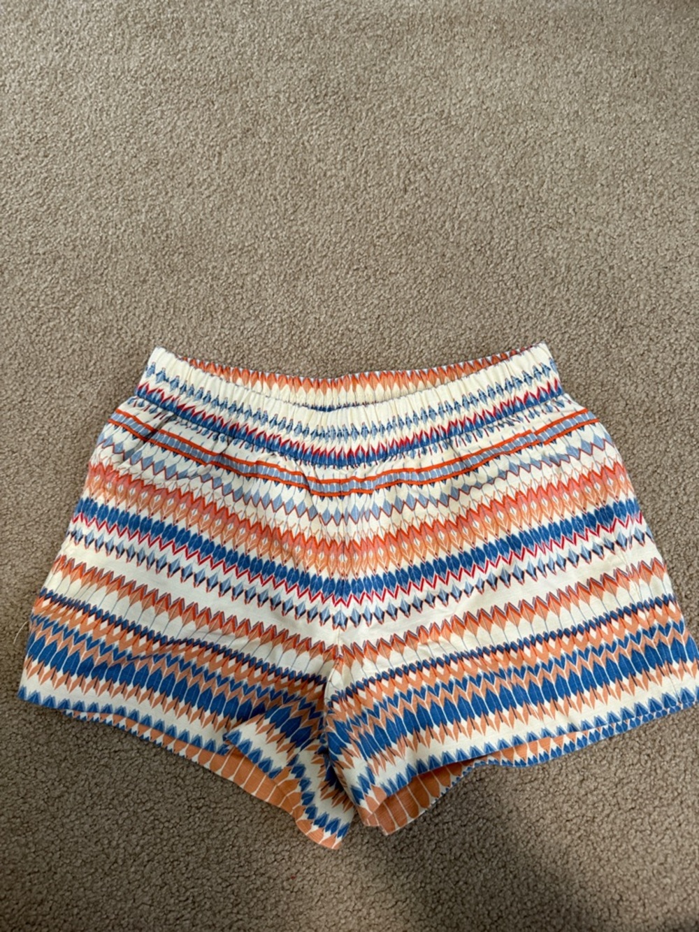 J. Crew High-Waist Knit Shorts in Orange, Blue & White